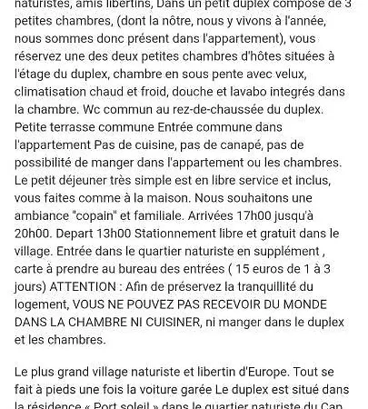 Bed & Breakfast D'hotes Naturiste, Village Naturiste Cap D'agde, Draps, Serviette, Café, Menage Inclus En Fin De Sejour *