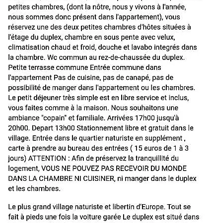 Bed & Breakfast D'hotes Naturiste, Village Naturiste Cap D'agde, Draps, Serviette, Cafe, Menage Inclus En Fin De Sejour